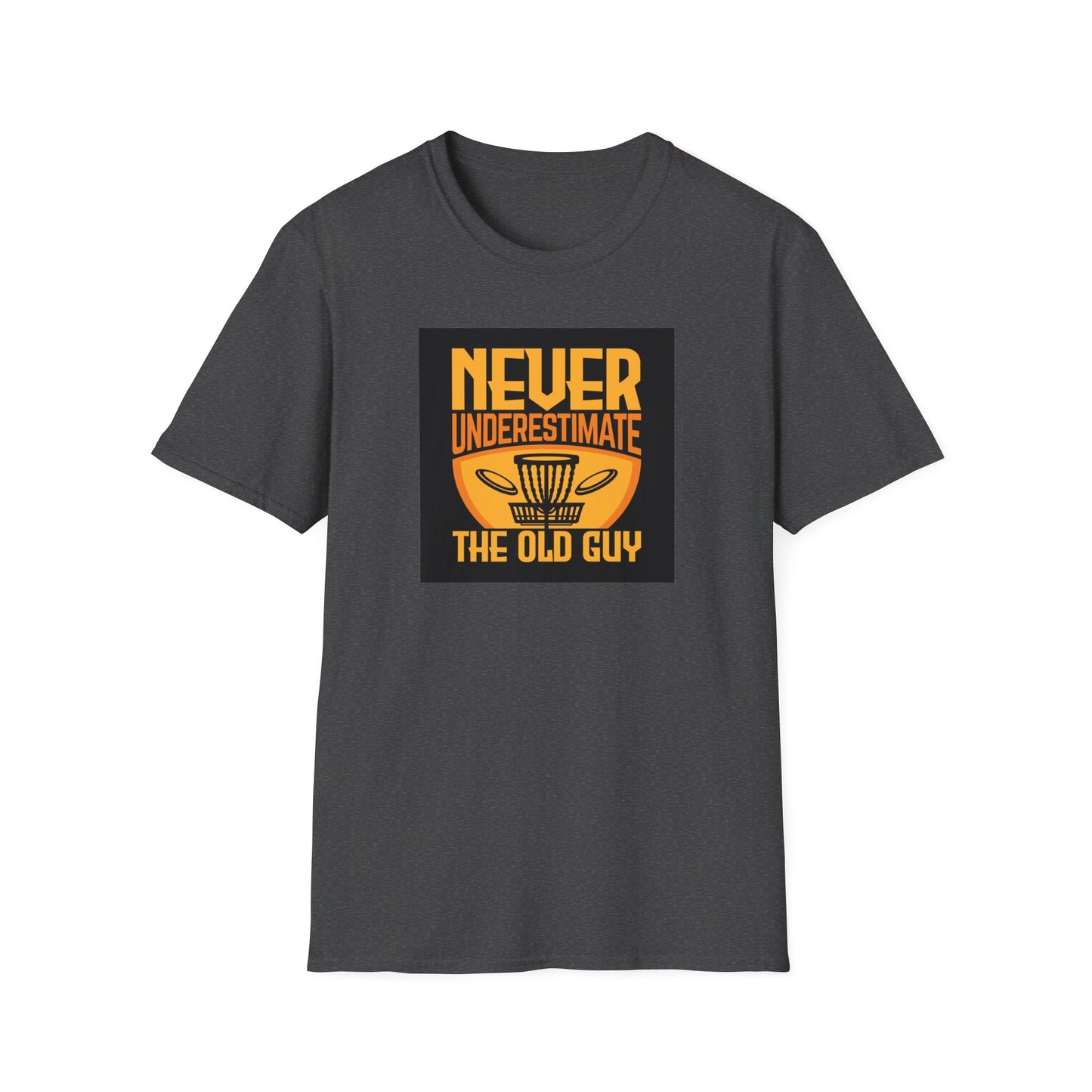 Never Underestimate the Old Guy Disc Golf Apparel Softstyle T-Shirt by Celestial