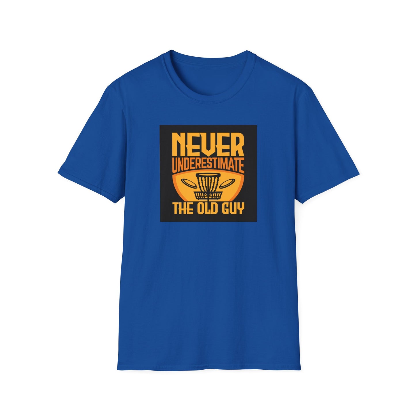 Never Underestimate the Old Guy Disc Golf Apparel Softstyle T-Shirt by Celestial