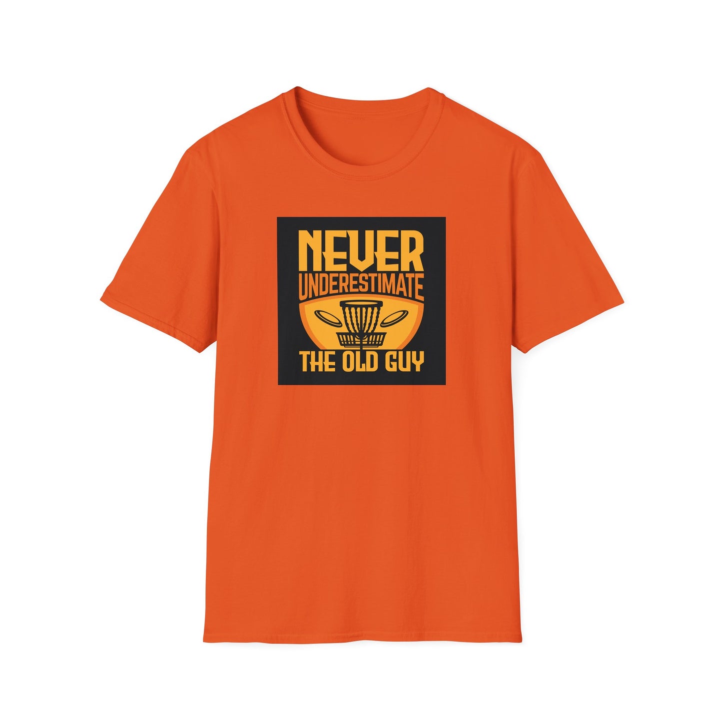 Never Underestimate the Old Guy Disc Golf Apparel Softstyle T-Shirt by Celestial