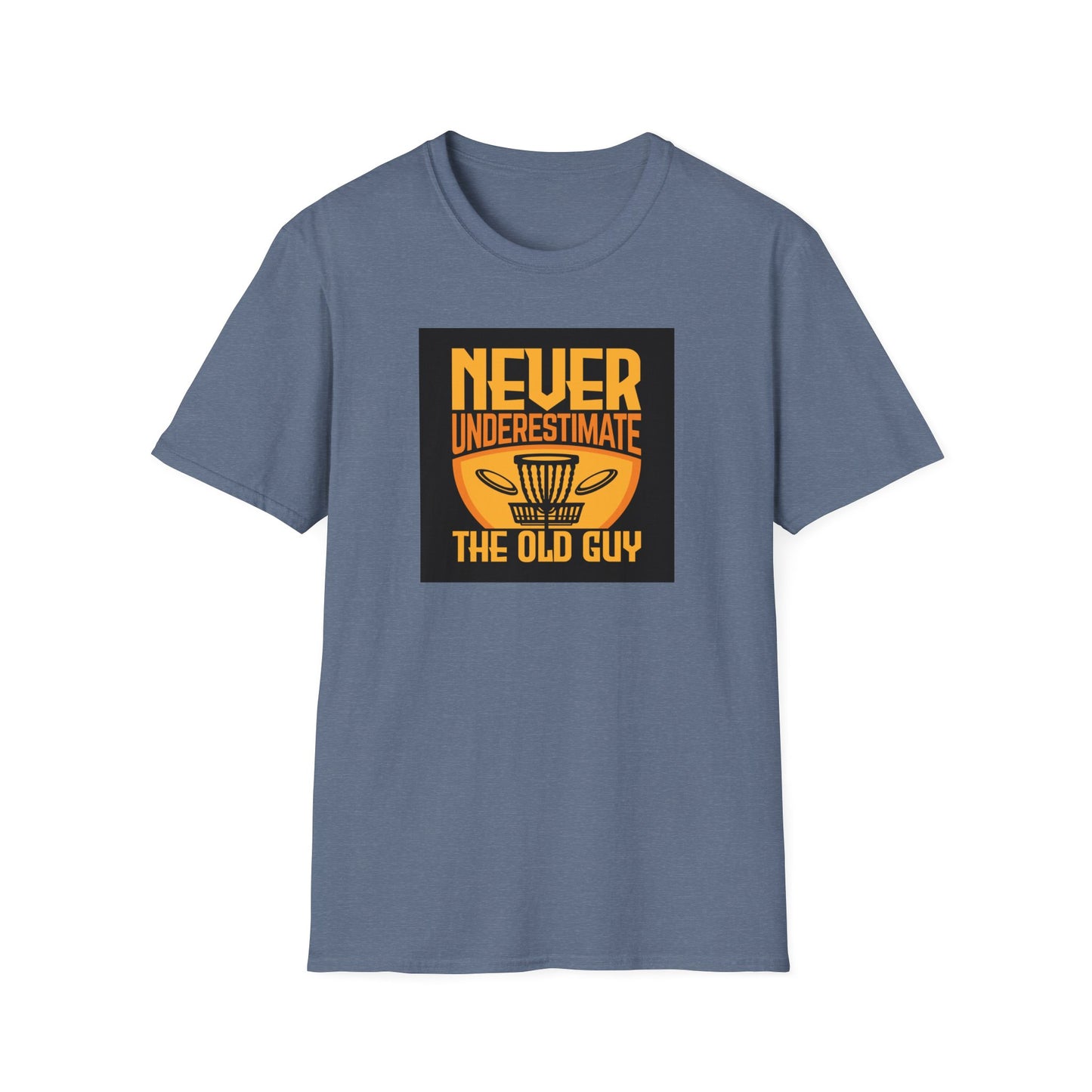 Never Underestimate the Old Guy Disc Golf Apparel Softstyle T-Shirt by Celestial