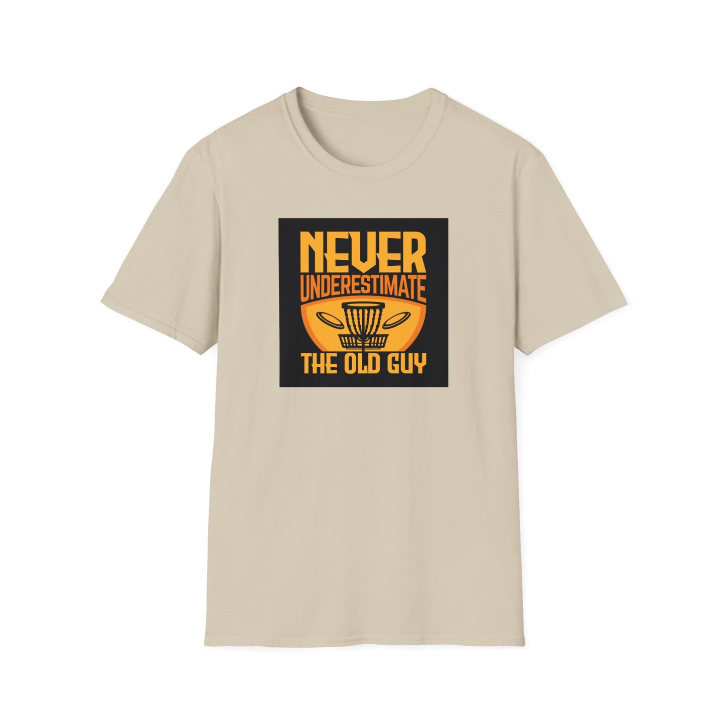 Never Underestimate the Old Guy Disc Golf Apparel Softstyle T-Shirt by Celestial