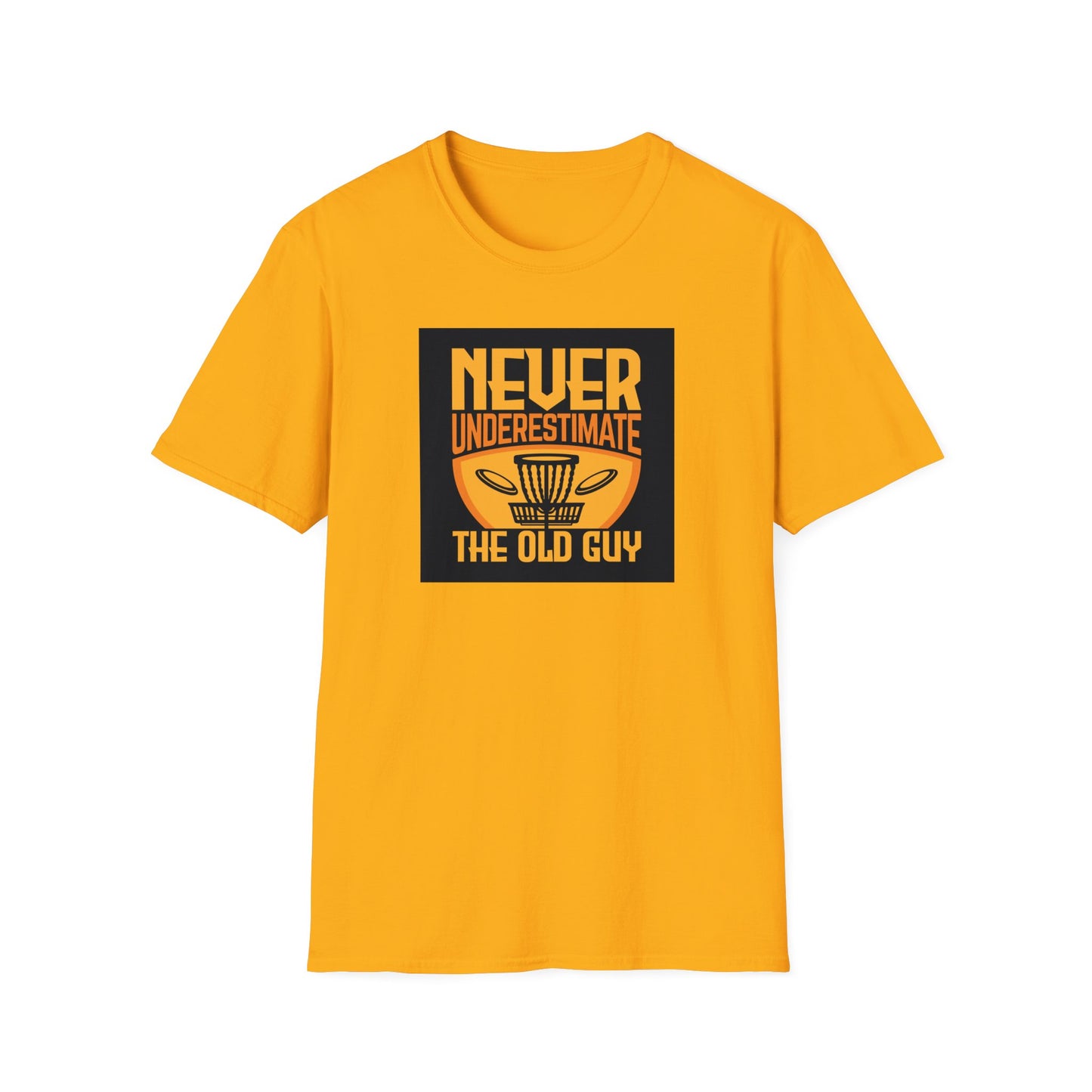 Never Underestimate the Old Guy Disc Golf Apparel Softstyle T-Shirt by Celestial