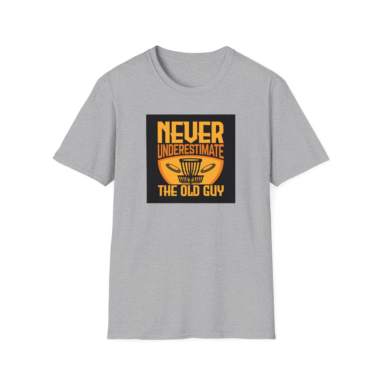 Never Underestimate the Old Guy Disc Golf Apparel Softstyle T-Shirt by Celestial