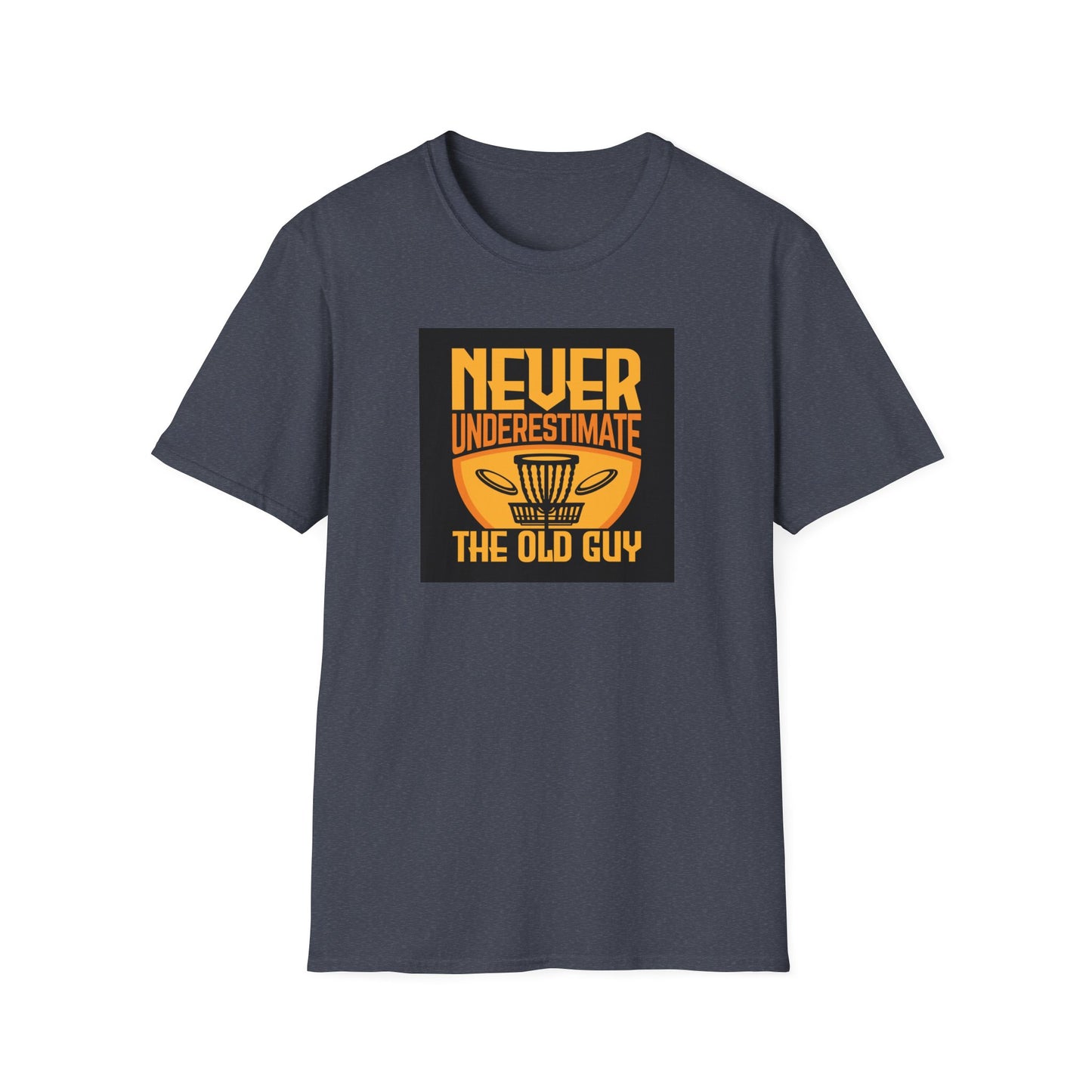 Never Underestimate the Old Guy Disc Golf Apparel Softstyle T-Shirt by Celestial