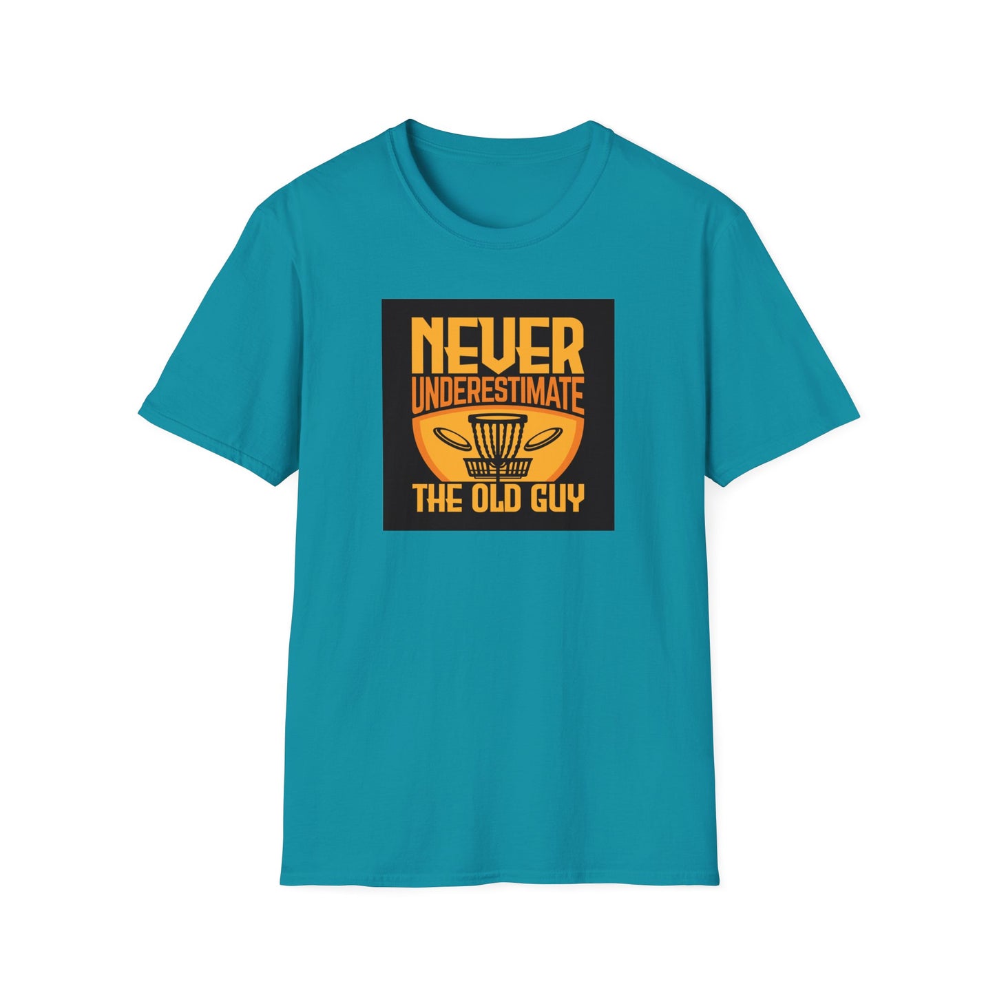Never Underestimate the Old Guy Disc Golf Apparel Softstyle T-Shirt by Celestial