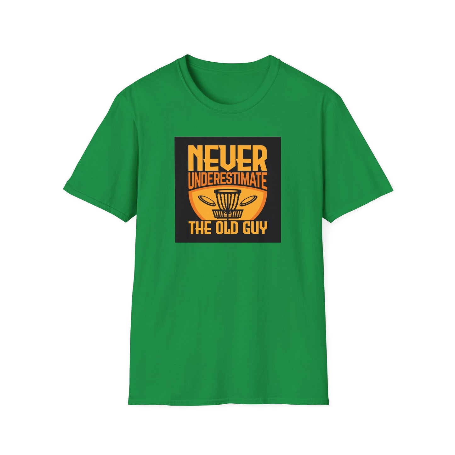 Never Underestimate the Old Guy Disc Golf Apparel Softstyle T-Shirt by Celestial