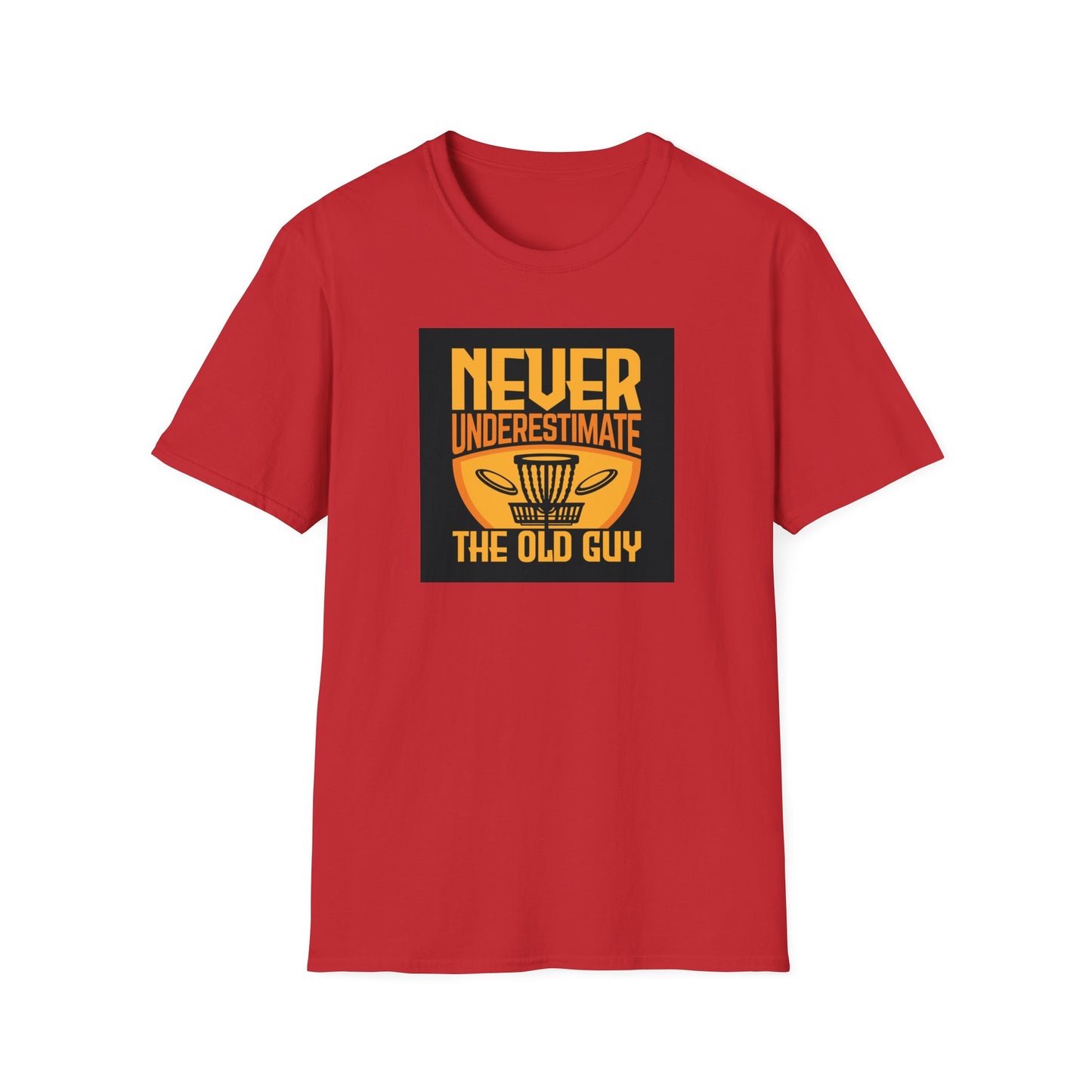 Never Underestimate the Old Guy Disc Golf Apparel Softstyle T-Shirt by Celestial