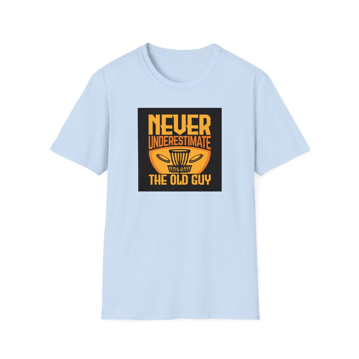 Never Underestimate the Old Guy Disc Golf Apparel Softstyle T-Shirt by Celestial