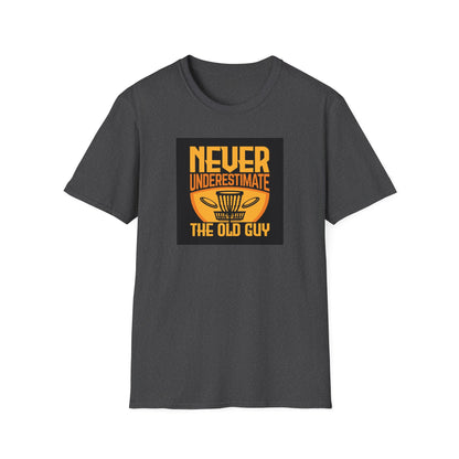 Never Underestimate the Old Guy Disc Golf Apparel Softstyle T-Shirt by Celestial