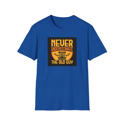 Never Underestimate the Old Guy Disc Golf Apparel Softstyle T-Shirt by Celestial