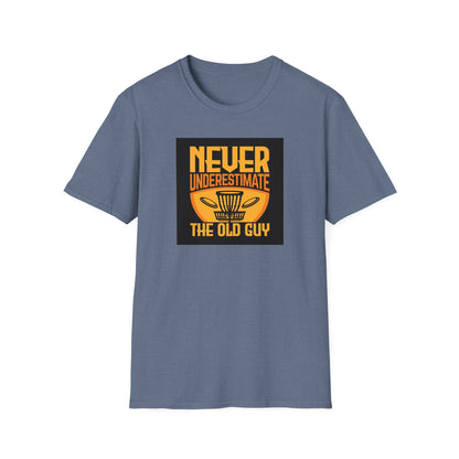 Never Underestimate the Old Guy Disc Golf Apparel Softstyle T-Shirt by Celestial
