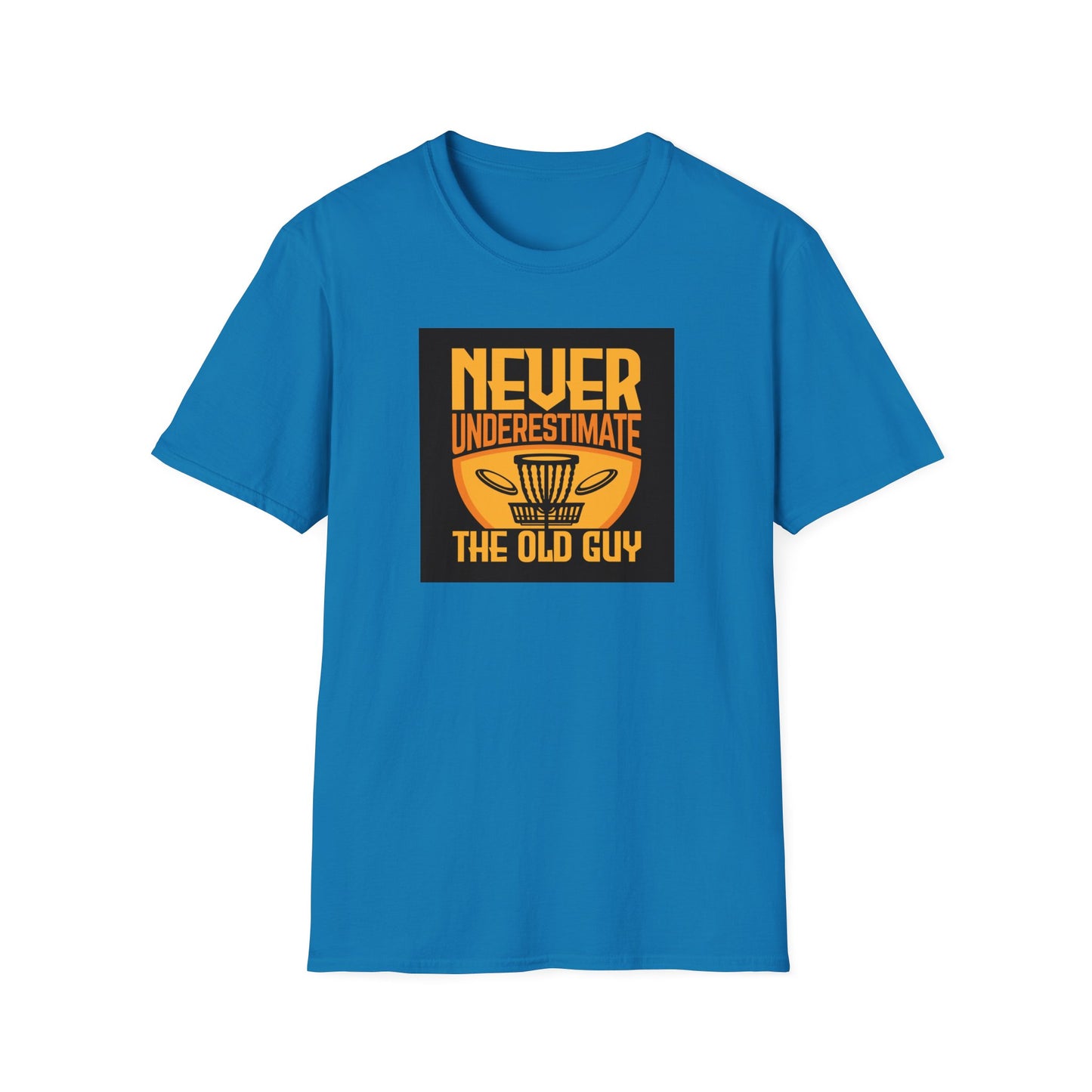 Never Underestimate the Old Guy Disc Golf Apparel Softstyle T-Shirt by Celestial