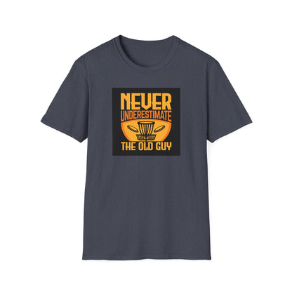 Never Underestimate the Old Guy Disc Golf Apparel Softstyle T-Shirt by Celestial