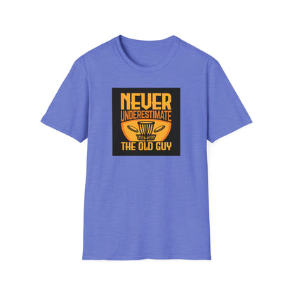 Never Underestimate the Old Guy Disc Golf Apparel Softstyle T-Shirt by Celestial