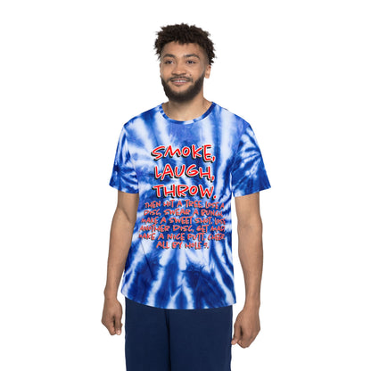 Smoke, Laugh, Throw Humor Tie-Dye Inspired Disc Golf Apparel Men's Sports Jersey by Celestial