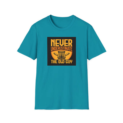 Never Underestimate the Old Guy Disc Golf Apparel Softstyle T-Shirt by Celestial
